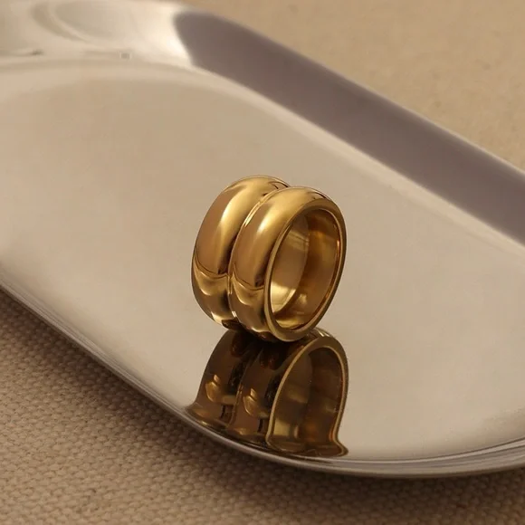 Inner Harmoni 18K Gold Plated Elegant Double Bubble Gold-Tone Women's Ring - Picture 4 of 6